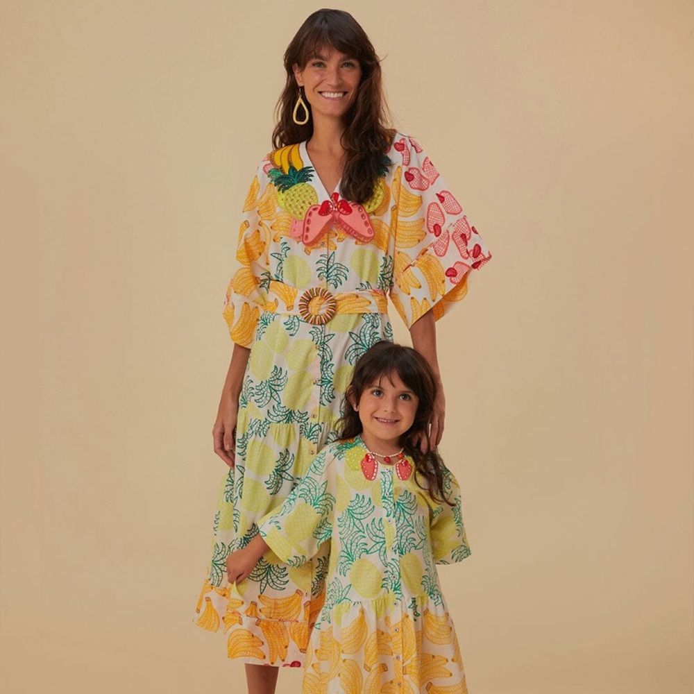 New With Tags Farm Rio Off White Fruits Midi dress